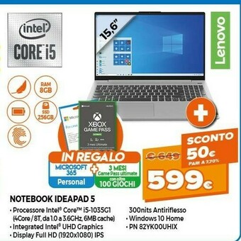 Expert Lenovo IdeaPad 5 Computer Portatile Grigio, Platino 39,6 Cm (15.6") 1920 X 1080 Pixel AMD Ryzen 5 8 GB DDR4-SDRAM 256 GB SSD offerta