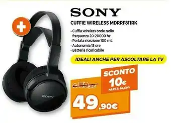Expert Sony Cuffie Wireless MDRRF811RK offerta