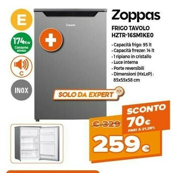 Expert Zoppas Frigo Tavolo HZTR-16SM1KE0 offerta