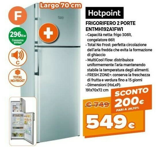 Hotpoint ENTMH 192A1 FW1 Frigorifero Con Congelatore Libera Installazione  414 L F Argento offerta di Expert
