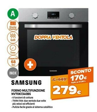 Samsung NV70K1340BS/ET Forno 68 L A Nero, Acciaio Inossidabile