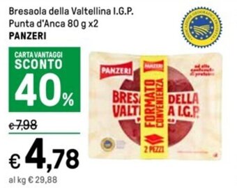 Iper La Grande Bresaola della Valtellina I.G.P. Punta d'Anca 80 g x2 PANZERI offerta