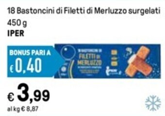 Iper La Grande 18 Bastoncini di Filetti di Merluzzo surgelati 450 g IPER offerta