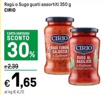 Iper La Grande Ragù o Sugo gusti assortiti 350 g CIRIO offerta
