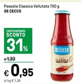 Iper La Grande Passata Classica Vellutata 700 g DE CECCO offerta
