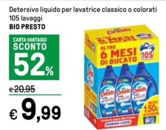 Iper La Grande Detersivo liquido per lavatrice classico o colorati 105 lavaggi BIO PRESTO offerta