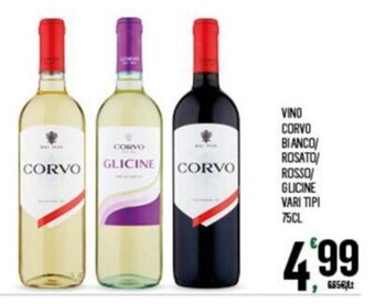 Despar VINO CORVO BIANCO ROSATO/ ROSSO GLICINE VARI TIPI 75CL offerta