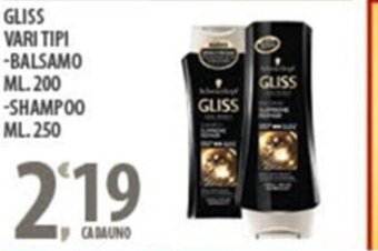 Sisa GLISS VARI TIPI -BALSAMO ML.200 -SHAMPOO ML.250 offerta