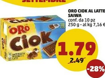 PENNY Saiwa Oro Ciok Con Tavoletta Di Cioccolato Al Latte 250 G(ml) offerta
