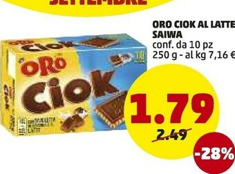 PENNY Saiwa Oro Ciok Con Tavoletta Di Cioccolato Al Latte 250 G(ml) offerta