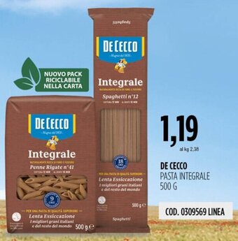 Carico Cash & Carry DE CECCO PASTA INTEGRALE 500 G offerta