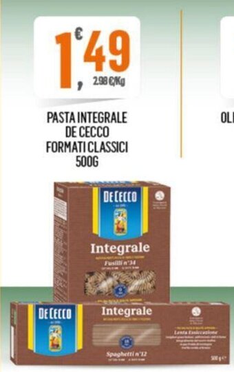 Despar PASTA INTEGRALE DE CECCO FORMATI CLASSICI 500G offerta