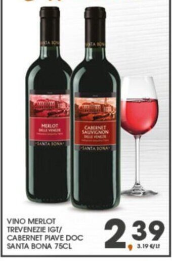 Eurospar VINO MERLOT TREVENEZIE IGT/ CABERNET PIAVE DOC SANTA BONA 75CL offerta