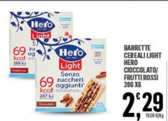 BARRETTE CEREALI LIGHT HERO CIOCCOLATO/ FRUTTI ROSSI 206 X6
