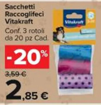 Sacchetti Raccoglifeci Vitakraft Conf. 3 rotoli da 20 pz Cad.