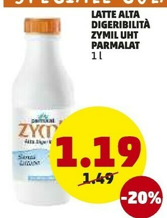PENNY Parmalat Zymil Latte Intero Alta Digeribilità Senza Lattosio UHT 1000 G(ml) offerta
