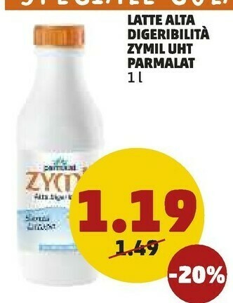 PENNY Parmalat Zymil Latte Intero Alta Digeribilità Senza Lattosio UHT 1000 G(ml) offerta