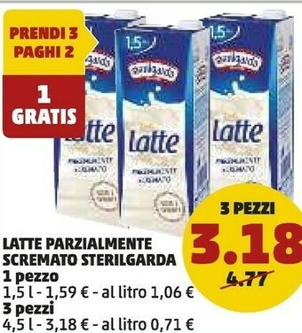 PENNY Sterilgarda Latte Parzialmente Scremato UHT 1500 G(ml) offerta
