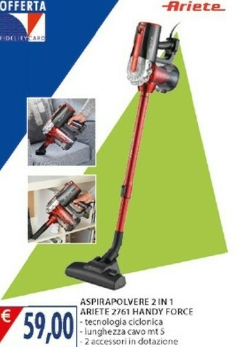 Ariete 2761 Aspiratore Portatile Senza Sacchetto Nero, Rosso