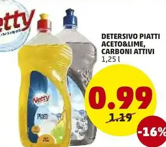 PENNY Netty Detersivo Piatti Aceto & Lime Carboni Attivi offerta