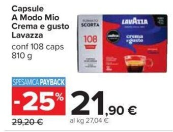 Carrefour Iper Capsule A Modo Mio Crema e gusto Lavazza 810 g offerta