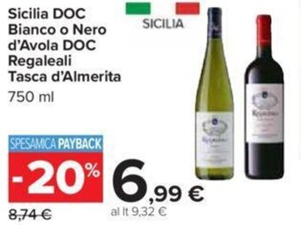 Carrefour Iper Sicilia DOC Bianco o Nero d'Avola DOC Regaleali Tasca d'Almerita 750 ml offerta