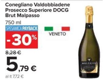 Carrefour Iper Conegliano Valdobbiadene Prosecco Superiore DOCG Brut Malpasso 750 ml offerta
