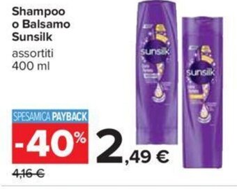 Carrefour Iper Shampoo o Balsamo Sunsilk assortiti 400 ml offerta