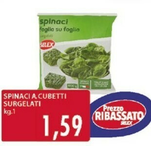 Mercatò Selex Spinaci A Cubetti Surgelati 100% Italiano 1000 G(ml) offerta
