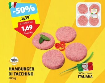 ALDI IL PODERE HAMBURGER DI TACCHINO 400 g offerta
