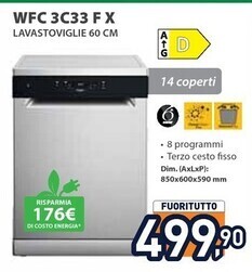 Unieuro Whirlpool wfc 3c33 f x libera installazione 14 coperti d offerta