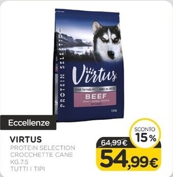 Arcaplanet Virtus protein selection crocchette cane kg. 7.5 tutti i tipi offerta