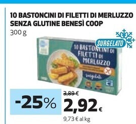 Coop Bene si coop 10 bastoncini di filetti di merluzzo senza glutine offerta