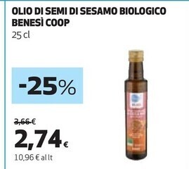 Coop Bene si coop olio di semi di sesamo biologico offerta