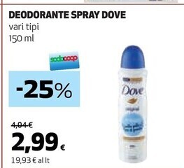 Coop Dove deodorante spray offerta