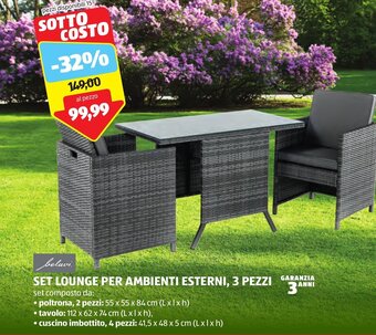 ALDI belavi SET LOUNGE PER AMBIENTI ESTERNI, 3 PEZZI offerta
