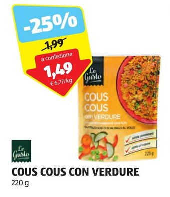 ALDI Le Gusto COUS COUS CON VERDURE 220 g offerta