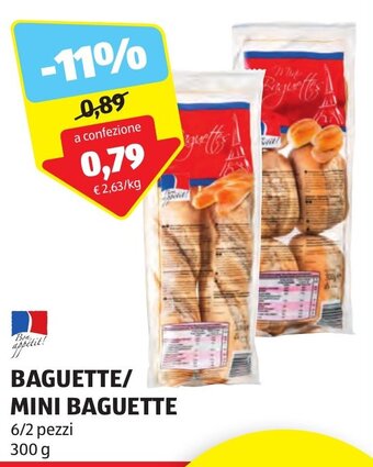 ALDI BAGUETTE/ MINI BAGUETTE 6/2 pezzi 300 g offerta