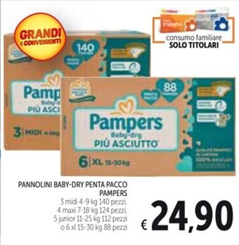 Spazio Conad PANNOLINI BABY-DRY PENTA PACCO Pampers 3 midi 4-9 kg 140 pezzi offerta