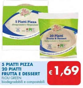 MD Discount 5 PIATTI PIZZA 20 PIATTI FRUTTA E DESSERT FLOU GREEN biodegradabili e compostabili offerta