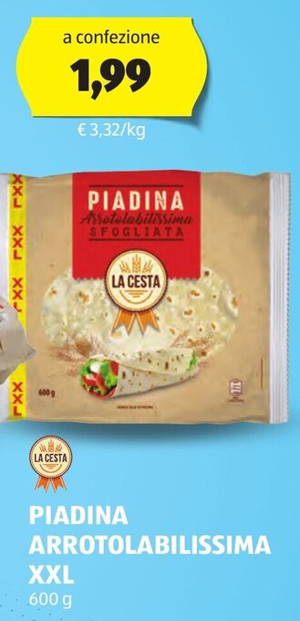 ALDI PIADINA ARROTOLABILISSIMA XXL 600 g offerta