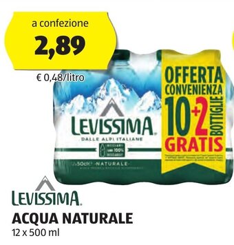 ALDI LEVISSIMA ACQUA NATURALE 12x500 ml offerta