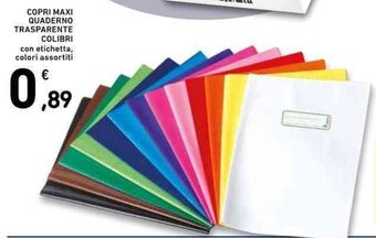 Conad COPRI MAXI QUADERNO TRASPARENTE COLIBRI con etichetta, colori assortiti offerta