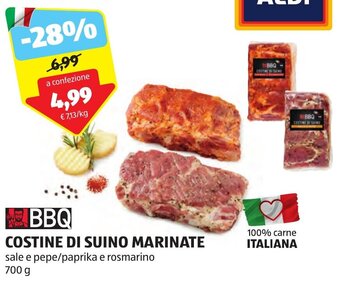ALDI BBQ COSTINE DI SUINO MARINATE sale e pepe/paprika e rosmarino 700 g offerta