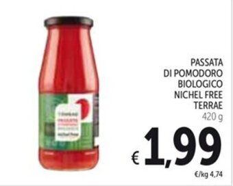 Spazio Conad PASSATA DI POMODORO BIOLOGICO NICHEL FREE TERRAE 420 g offerta