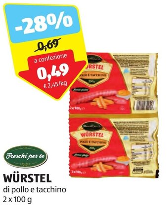 ALDI Freschi per te WÜRSTEL di pollo e tacchino 2x100 g offerta