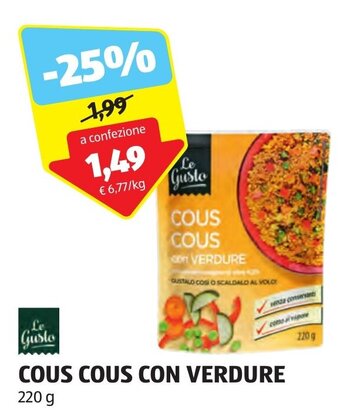 ALDI COUS COUS CON VERDURE 220 g offerta