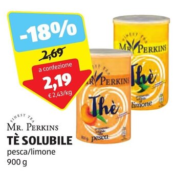 ALDI MR. PERKINS TÈ SOLUBILE pesca/limone 900 g offerta
