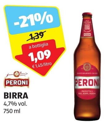 ALDI PERONI BIRRA 4,7% vol. 750 ml offerta