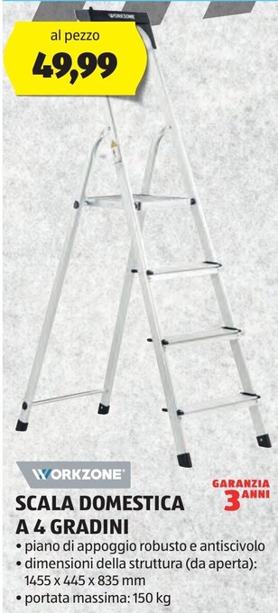 ALDI WORKZONE SCALA DOMESTICA A 4 GRADINI 150 kg offerta